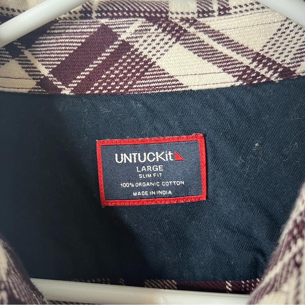 UNTUCKit Men’s Button Down Plaid Flannel Shirt- Burgundy and Cream size Large - Picture 3 of 6